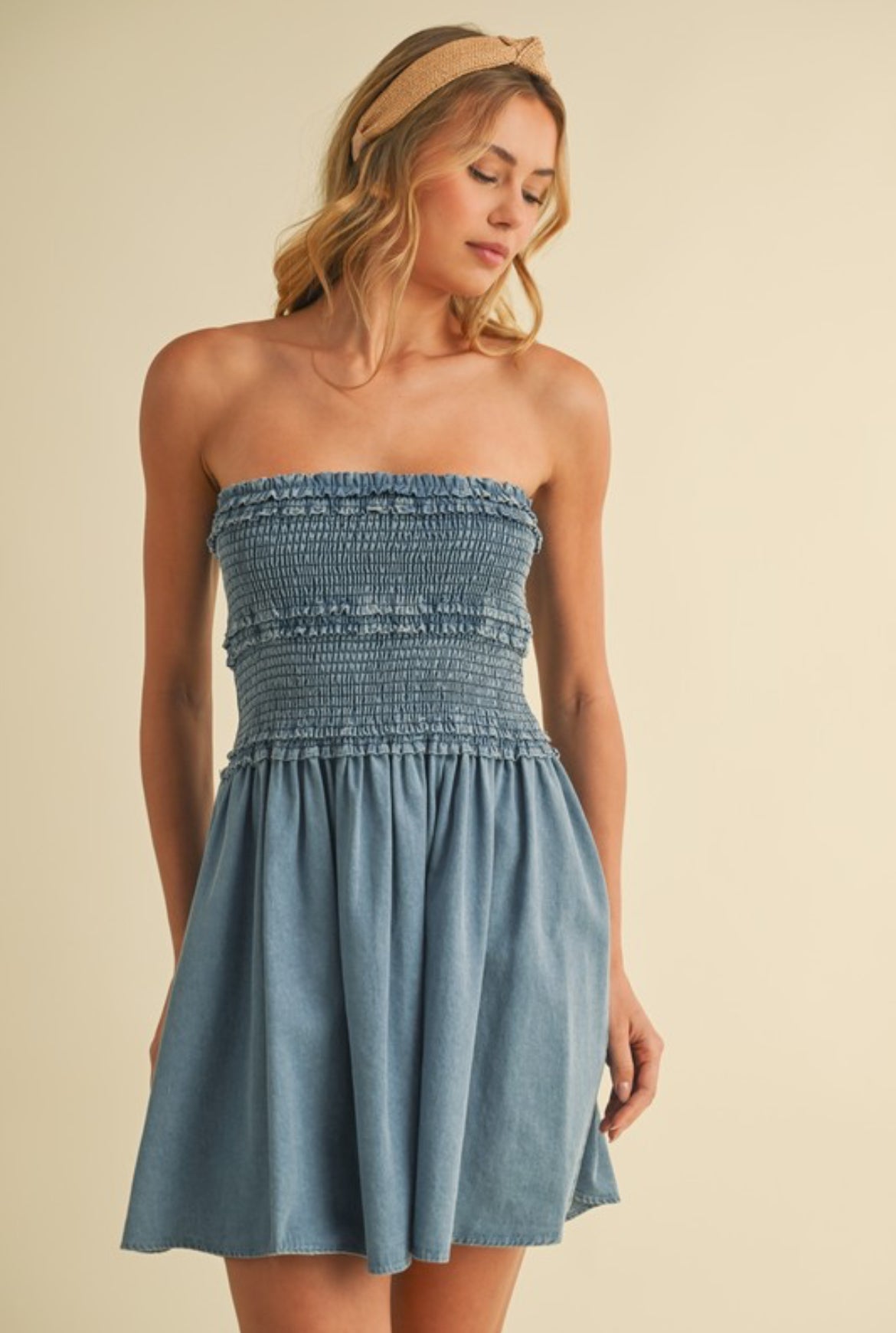 Tube smocking mini dress