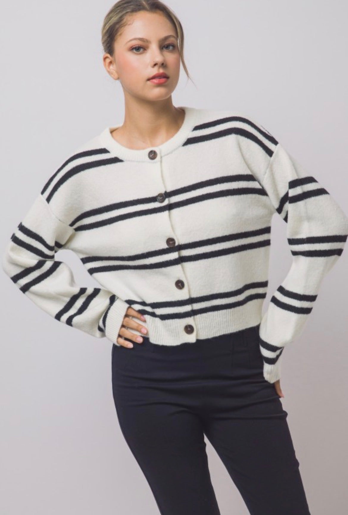 Striped knit cardigan