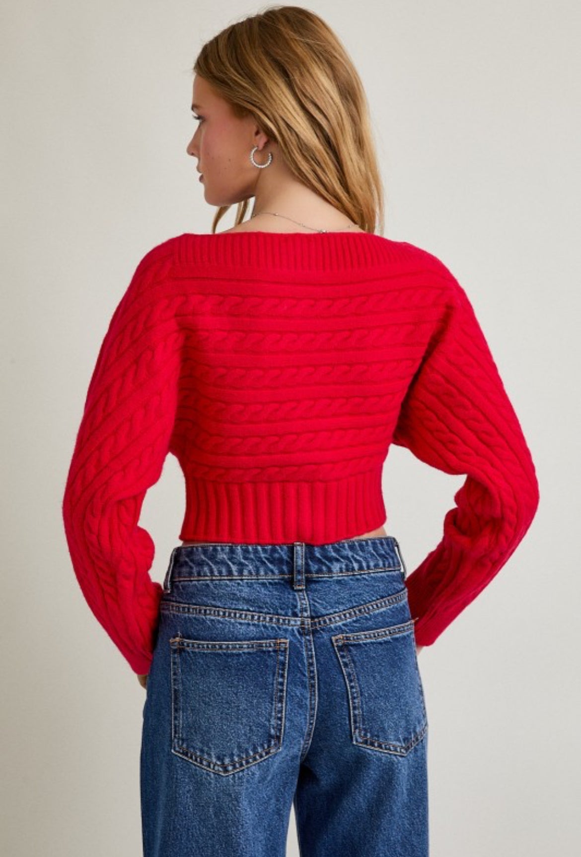 Red knitted button cardigan