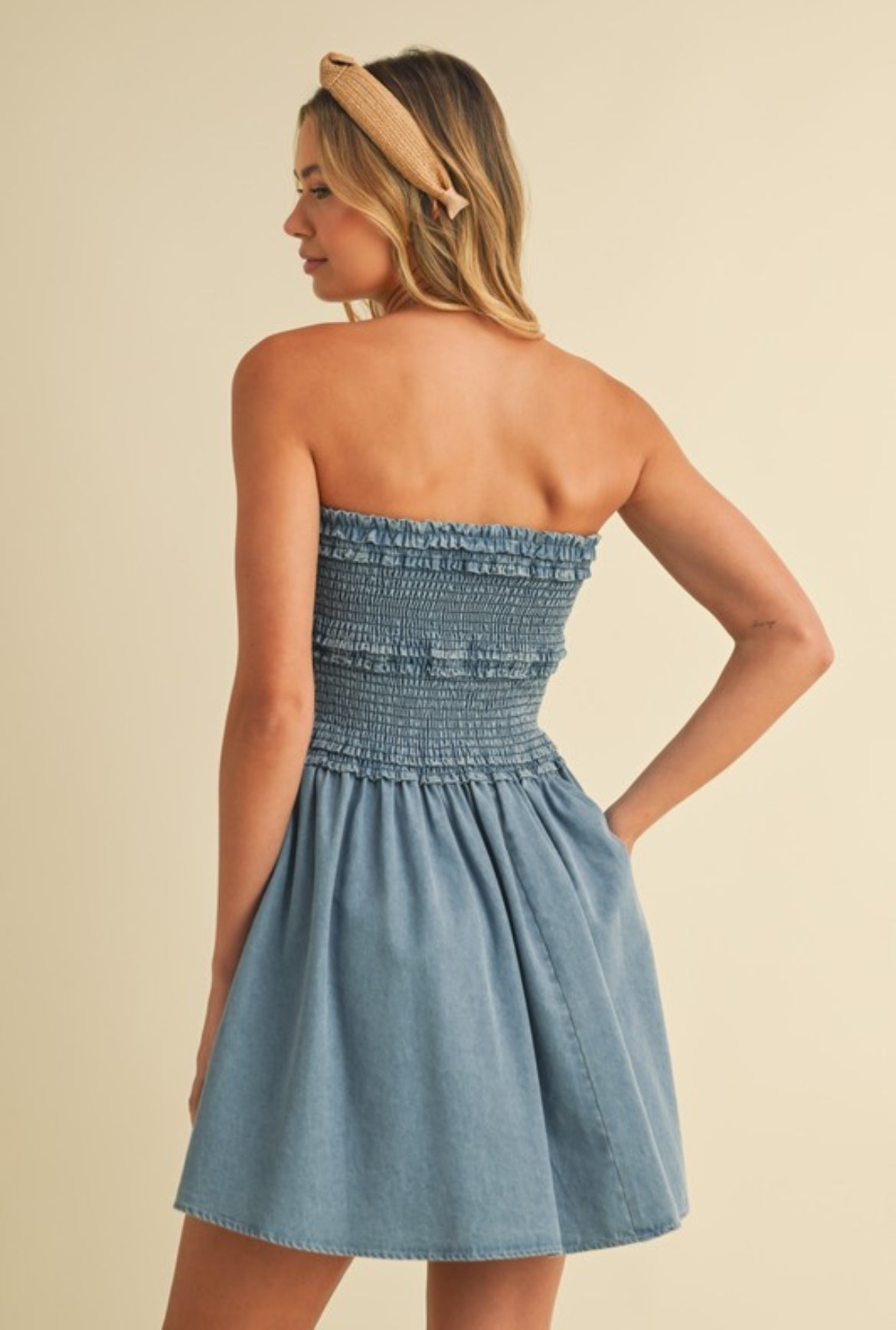 Tube smocking mini dress