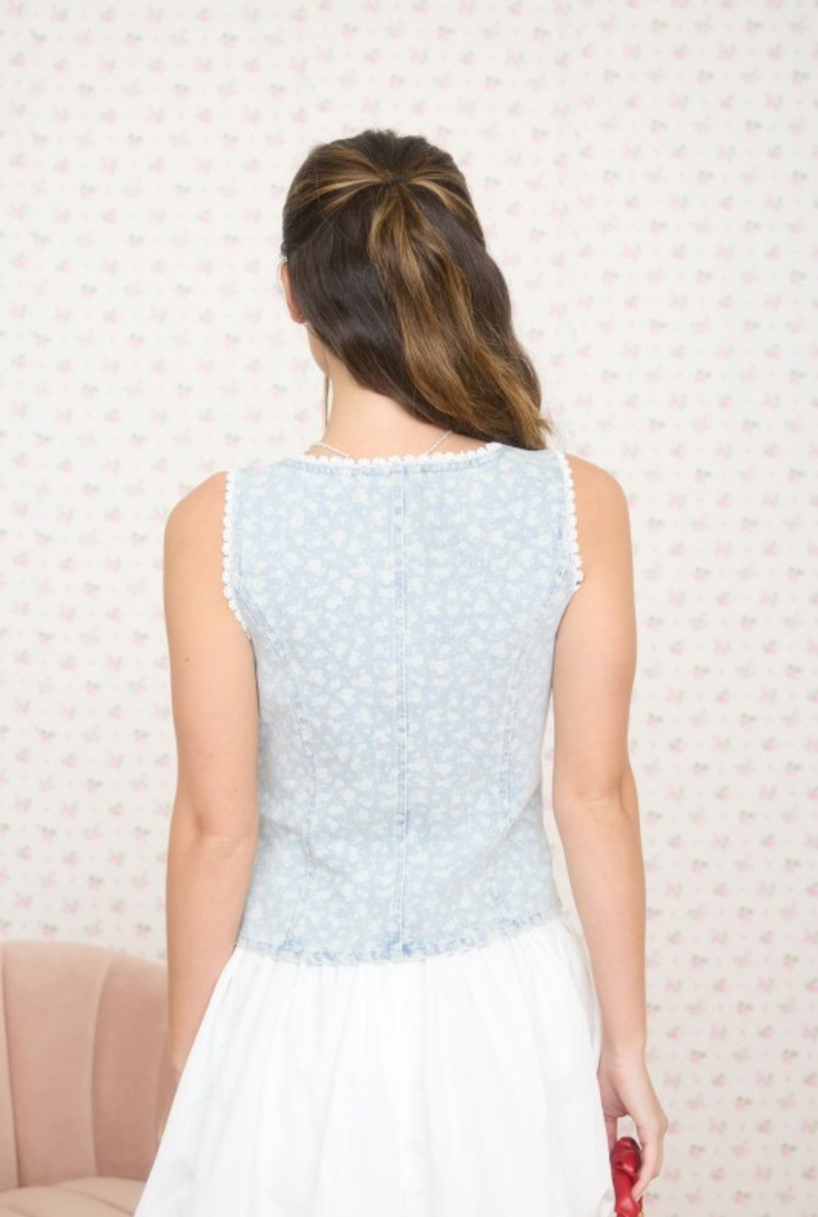 Denim Blue floral top