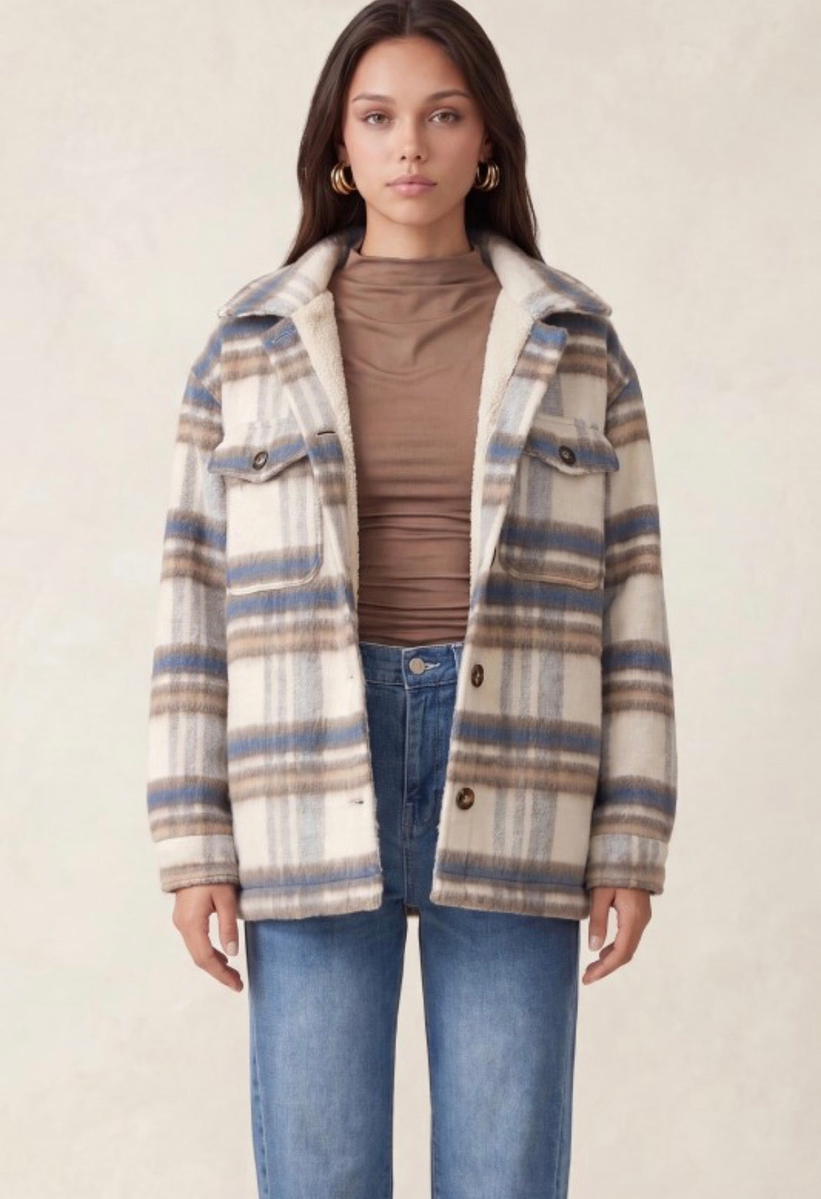 Blue white shacket