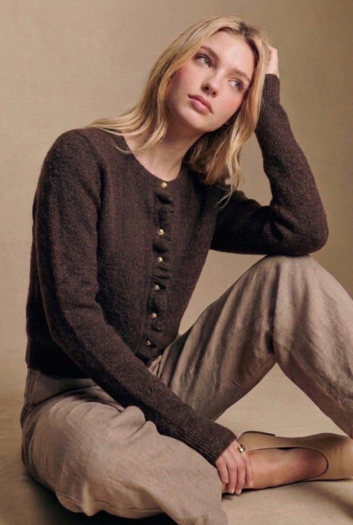 Brown ruffle cardigan
