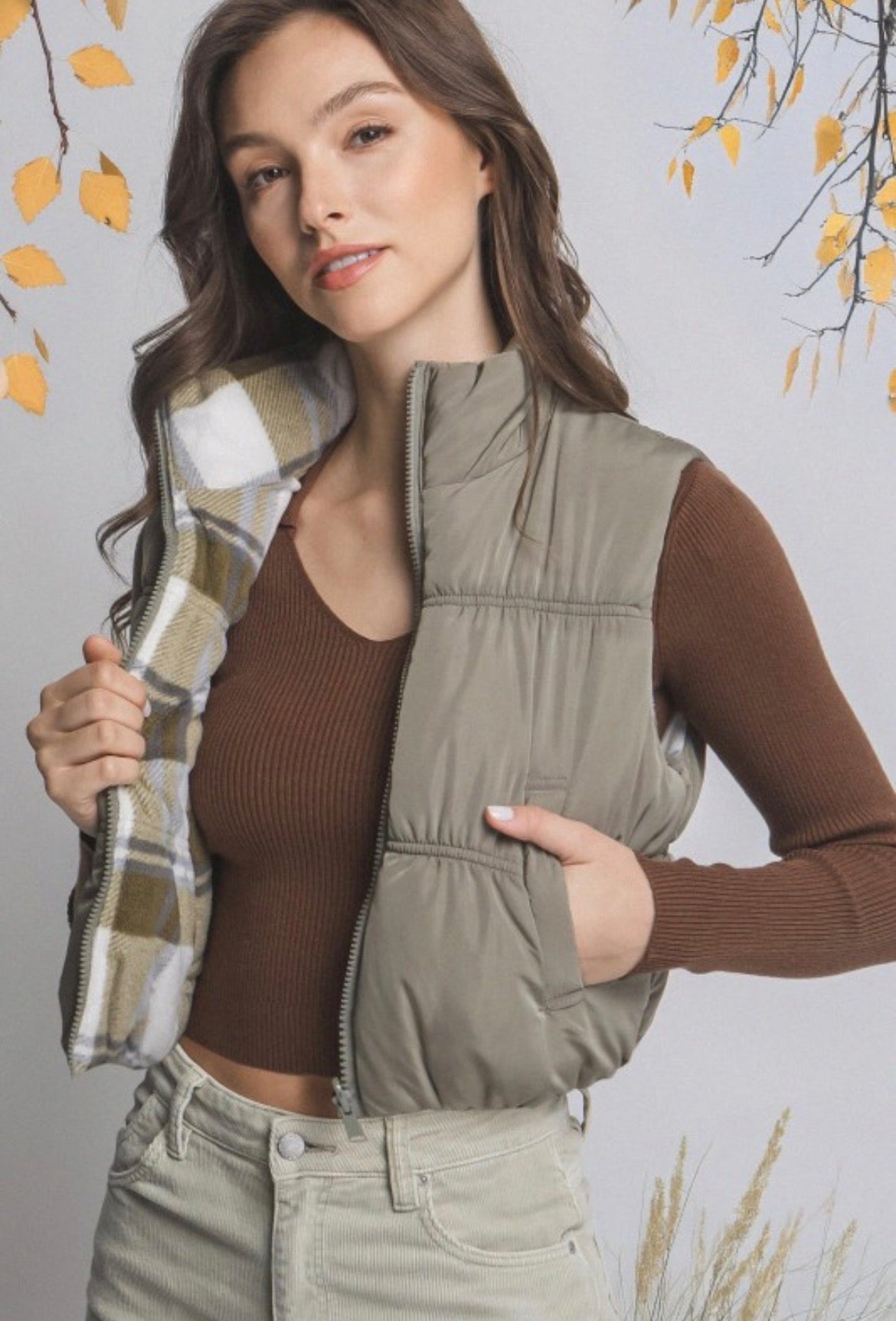 Olive reversible vest