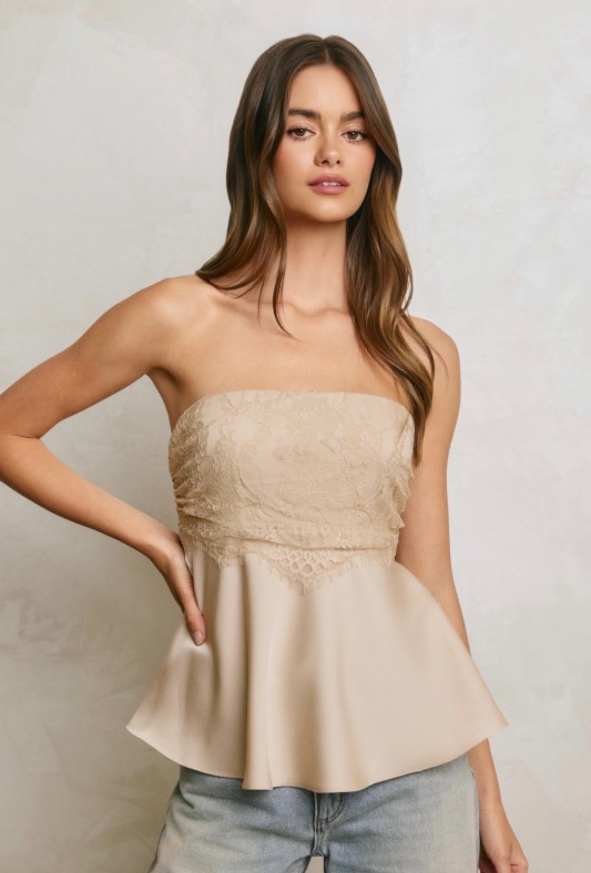 Beige satin top
