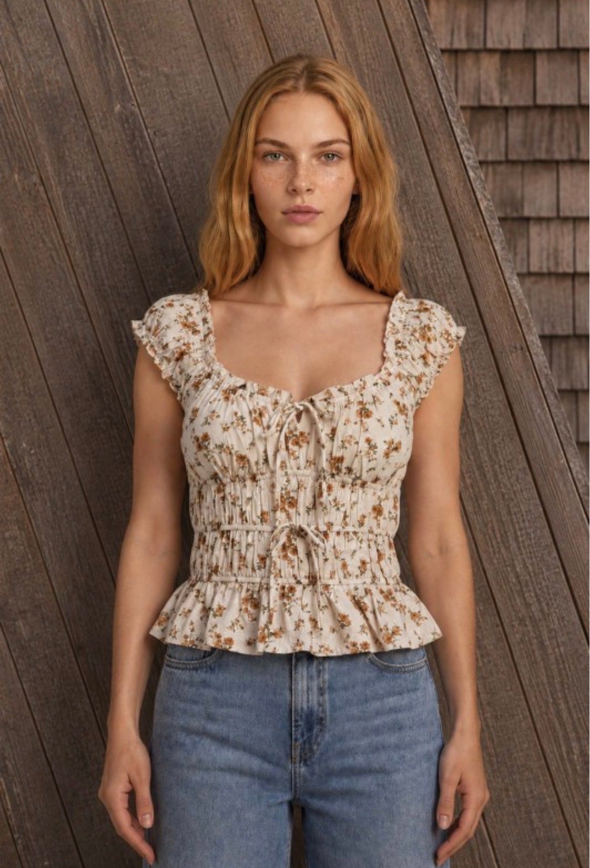 Floral front tie top