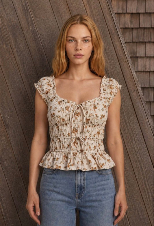 Floral front tie top