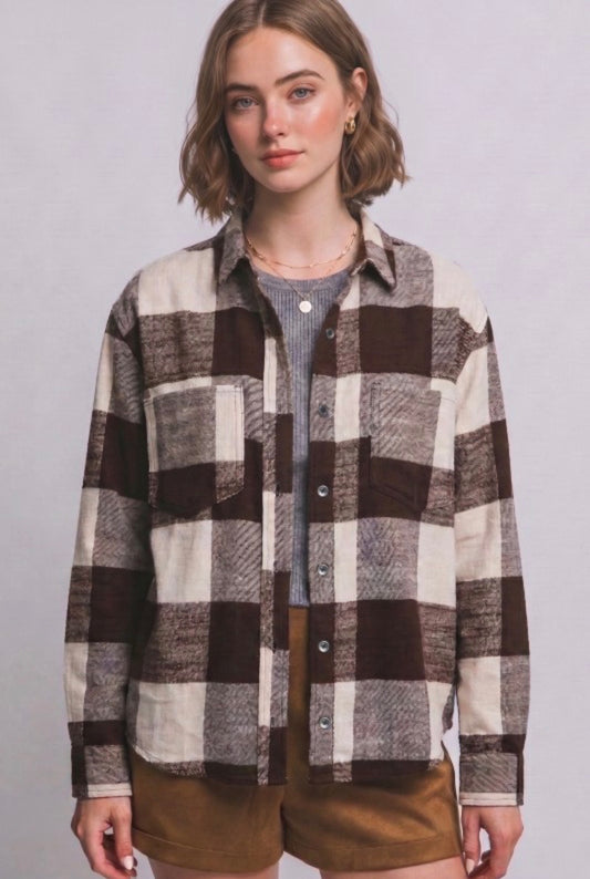 Brown long flannel
