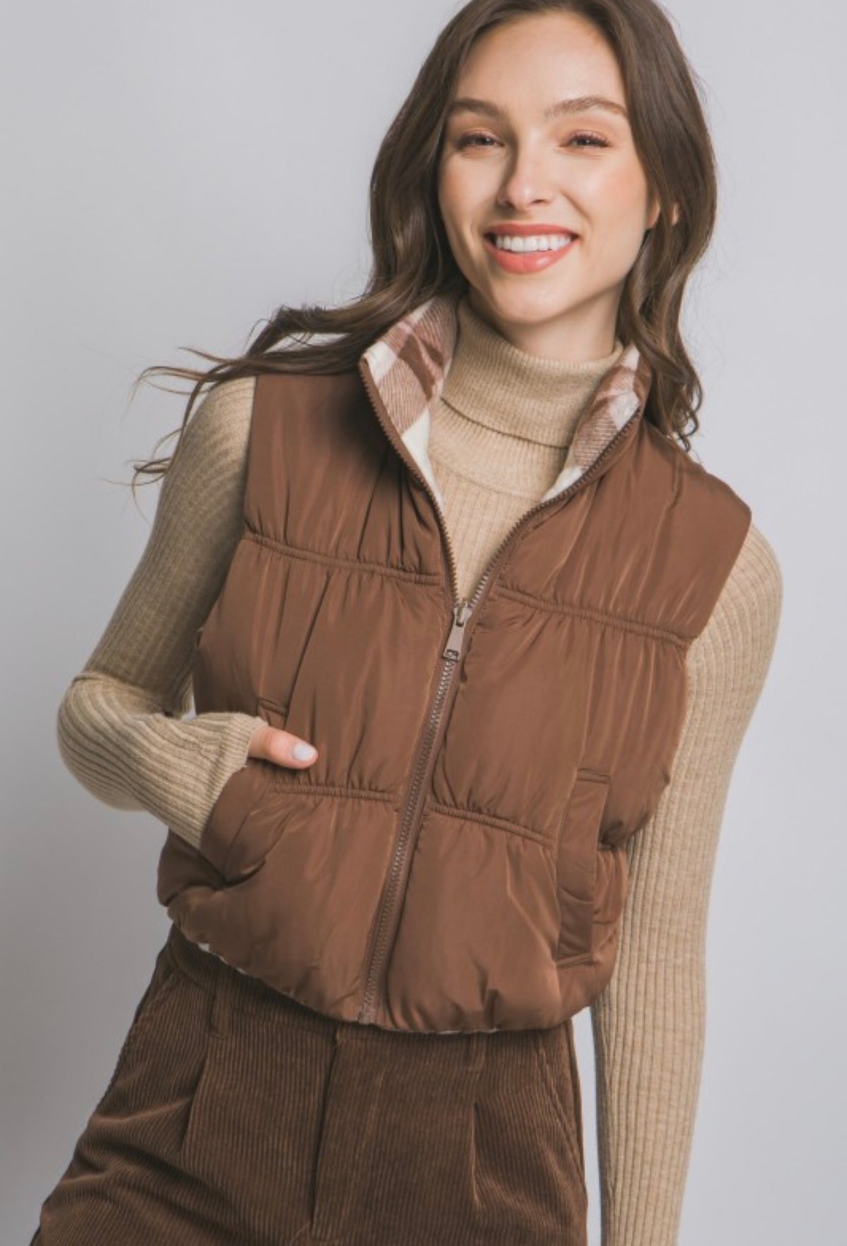 Brown reversible vest