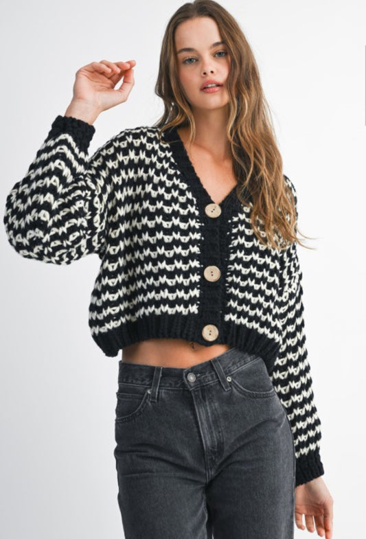 Black knitted button cardigan