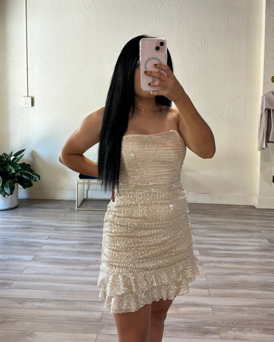 Modish sparkle off shoulder dress