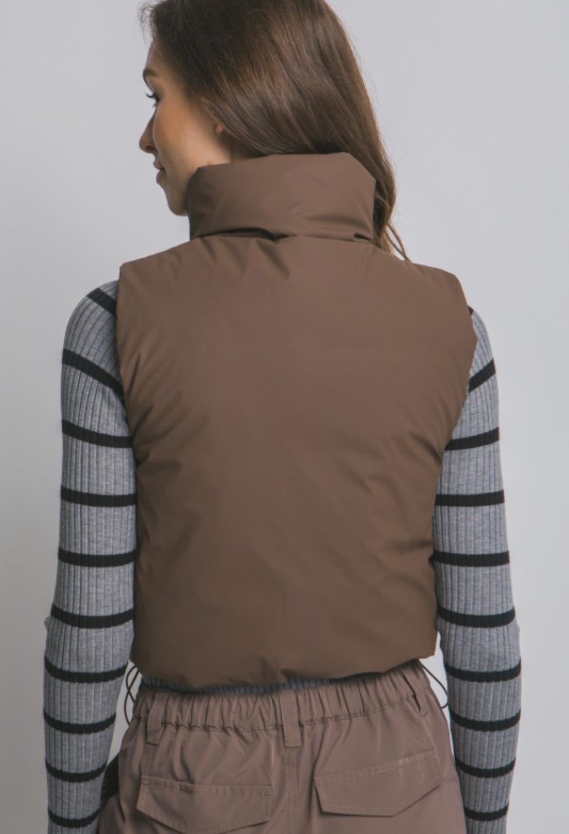 High collar espresso vest