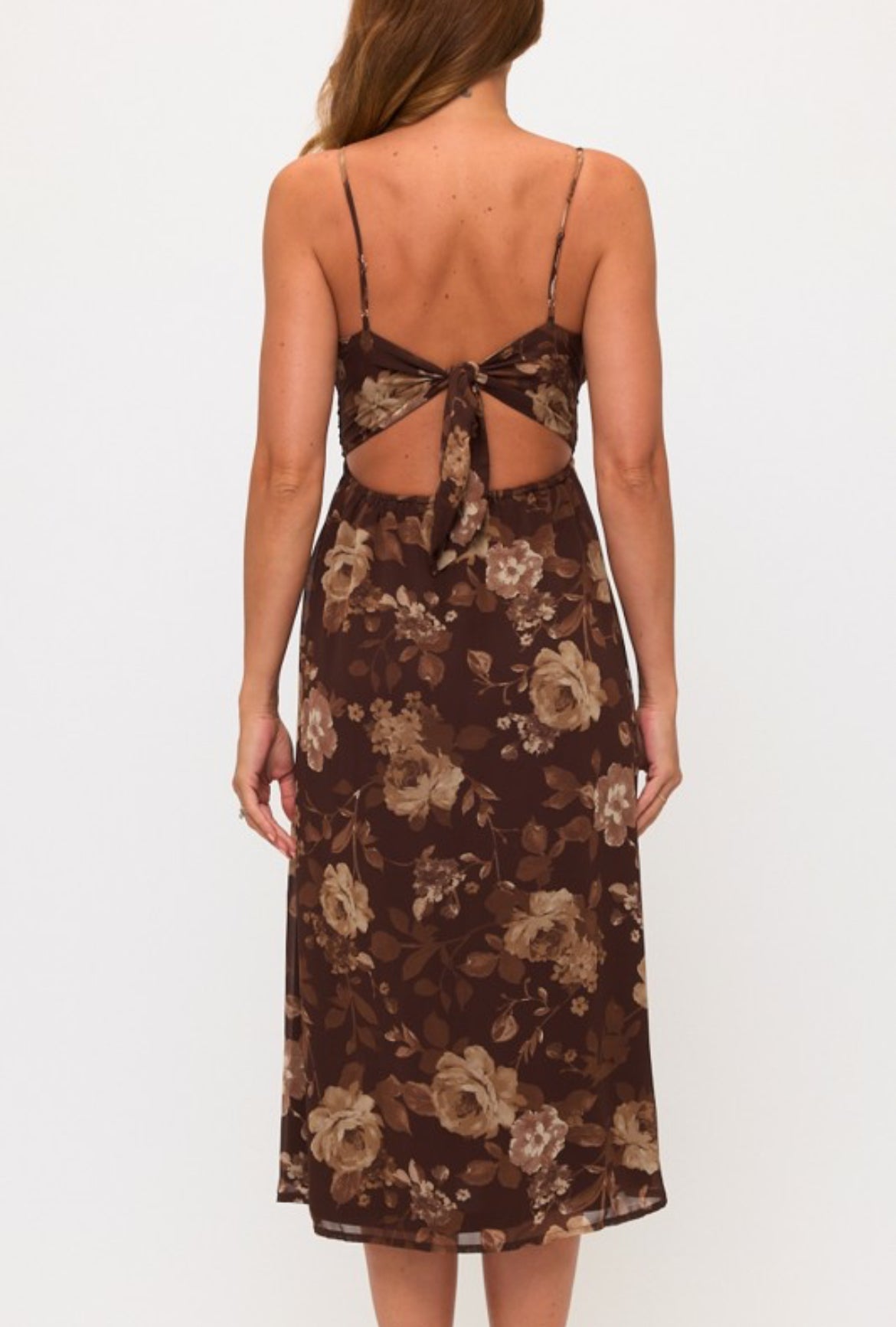 Brown floral tie dress