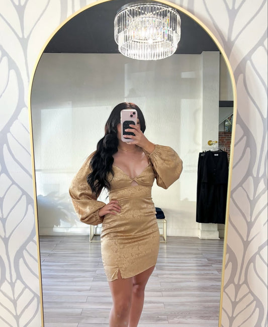 Modish twist front puff sleeve dress