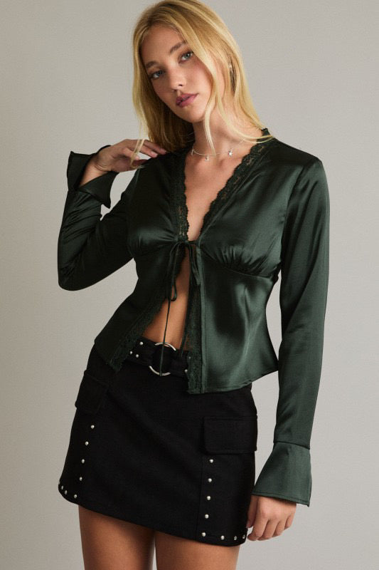 Fresita green satin top