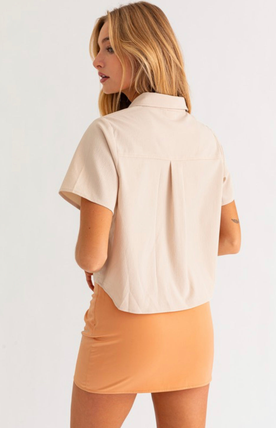 Taupe button short sleeve