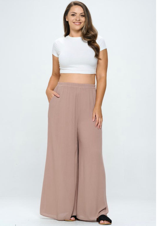 plus washed woven wide leg pants