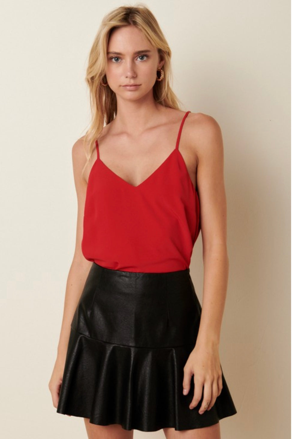 Red v-neck woven cami